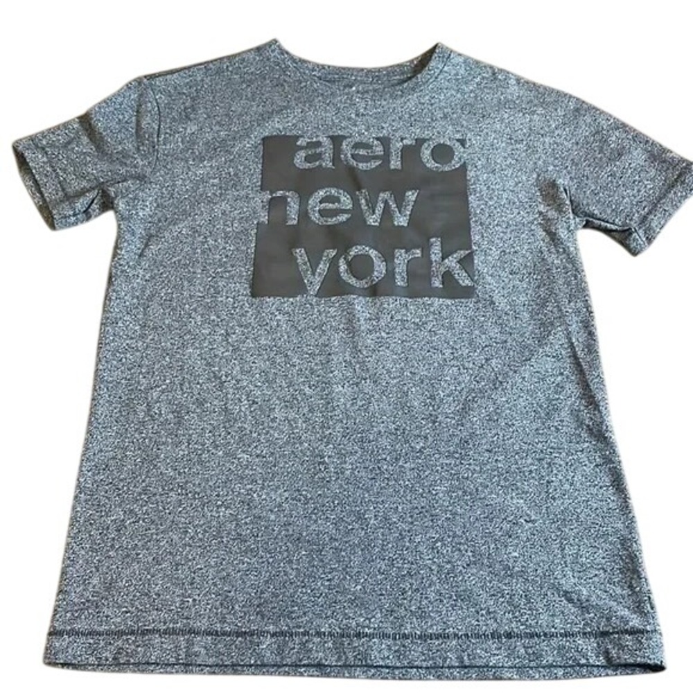 Aeropostale Square Logo Graphic Tee, Heather Gray and Black, Preppy Basic XS